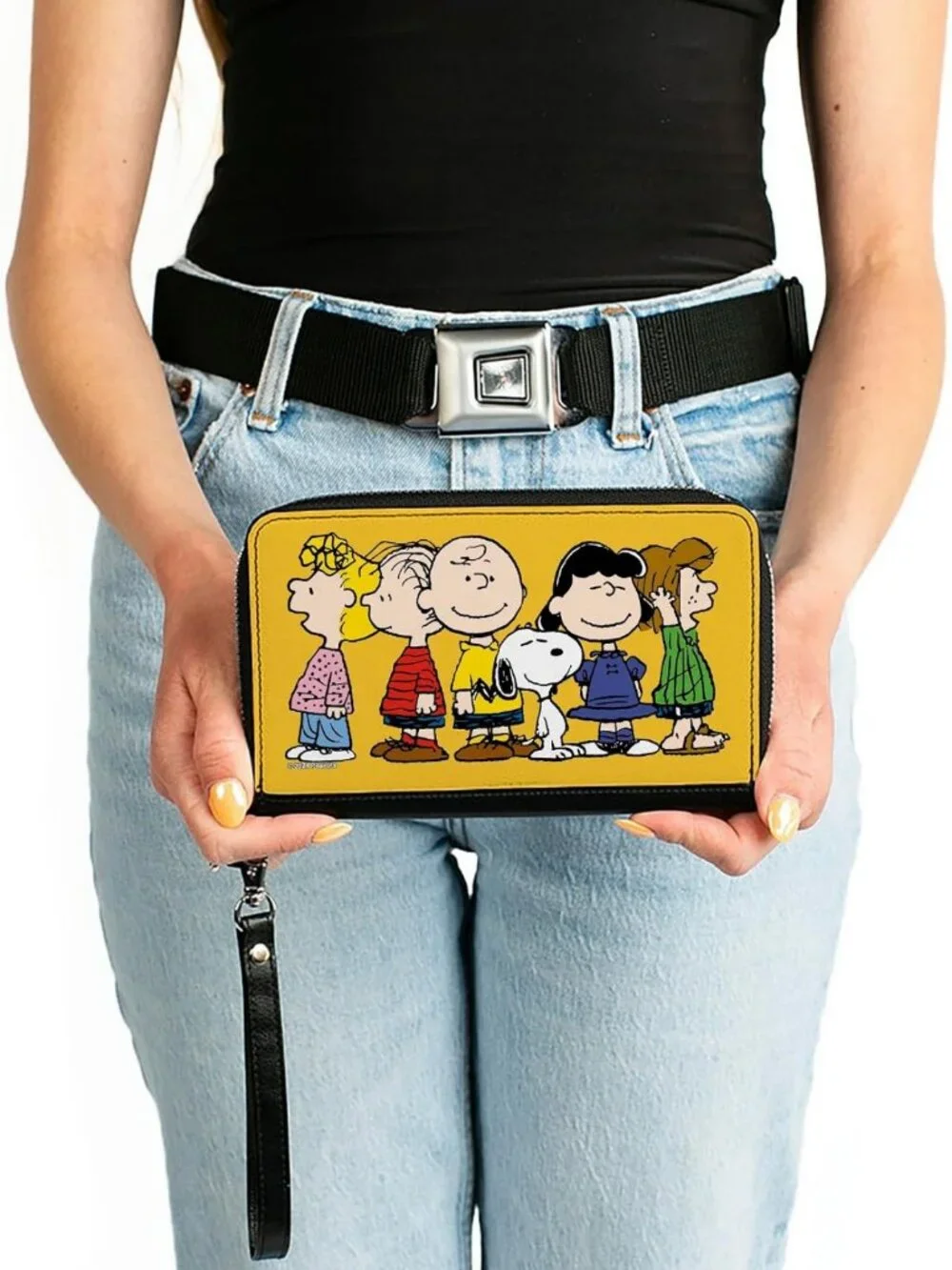 Vegan Leather Zip Around Wallet with Peanuts Design - Stylish & Functional